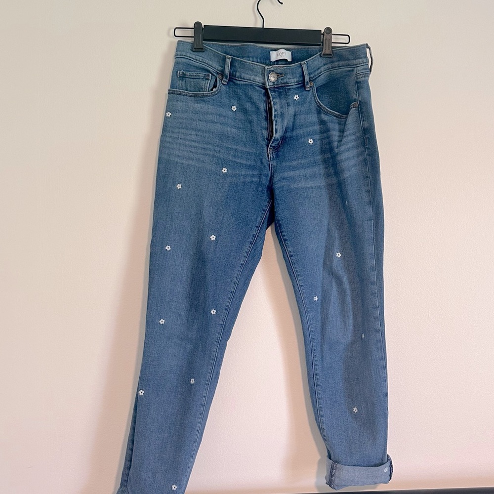 Loft Outlet Daisy Floral Embroidered Skinny Ankle Jeans